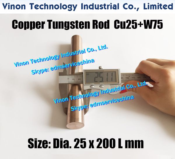 (1 STÜCK PACKUNG) Durchm. 25x200Lmm Kupfer-Wolfram-Stab CuW75 (Kupfer 25 % + Wolfram 75 %), edm Wolfram-Kupferlegierungs-Elektrodenstab D25 mm Länge 200 mm