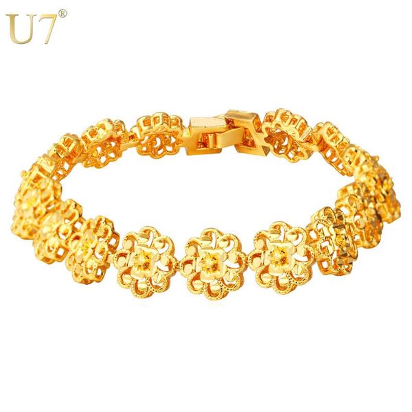 

u7 big flower gold/silver color bracelet for women gift trendy african jewelry wholesale flower bracelets h797, Black