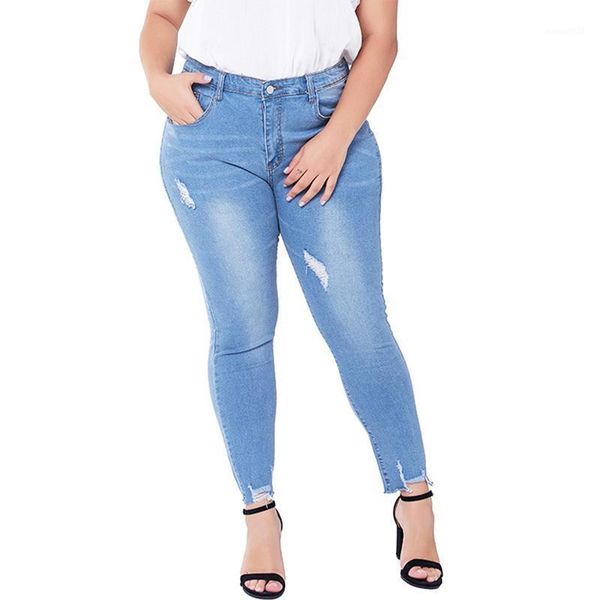 

women's jeans for women mom high waist woman elastic plus size stretch female washed denim skinny pencil pants 501, Blue
