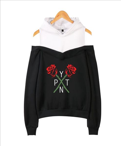 

2020 net celebrity payton moormeier harajuku printed off shoulder hoodies sweatshirts exclusive women autumn sweatshirt drop shipping, Black