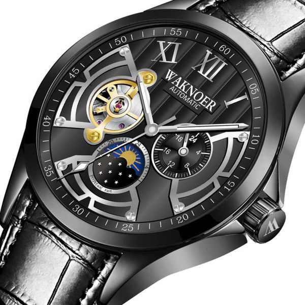 

watch new waknoer belt men's mechanical, Slivery;brown