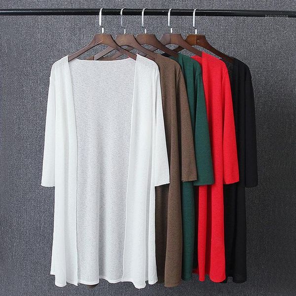 

plus size 4xl drop shipping summer autumn long knitted thin cardigan sweater air conditioning cape sun protection blusas1, White