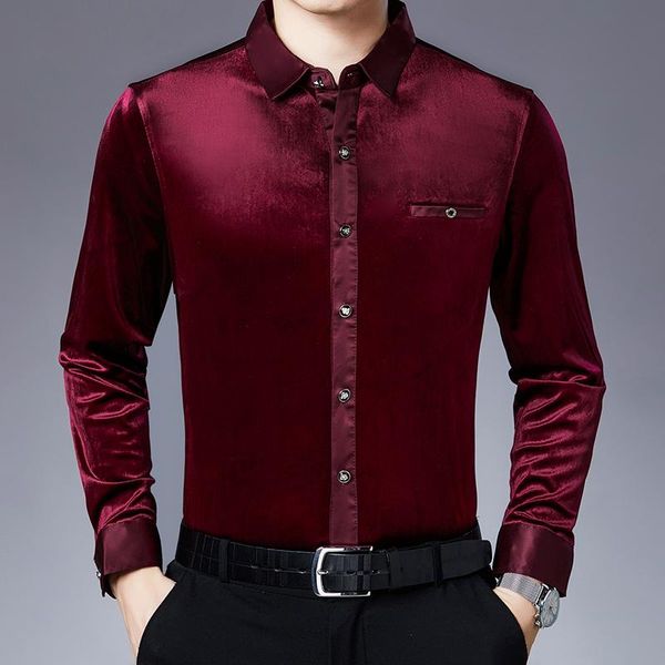 

men's casual shirts mens autumn gold velvet male solid color soft clothes long sleeved, White;black