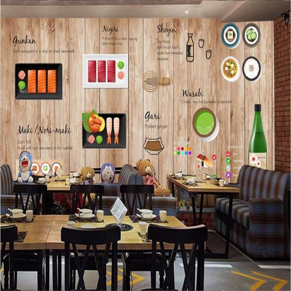 

wallpapers personalized customization3d japanese sushi wood plank background wallpaper restaurant industrial decor mural wall paper 3d