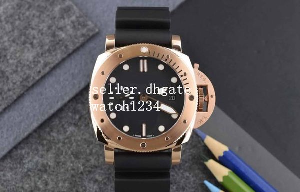 

watch 42mm black dial p 973 asia mechanical rubber strap bands automatic mens rose gold watches, Slivery;brown