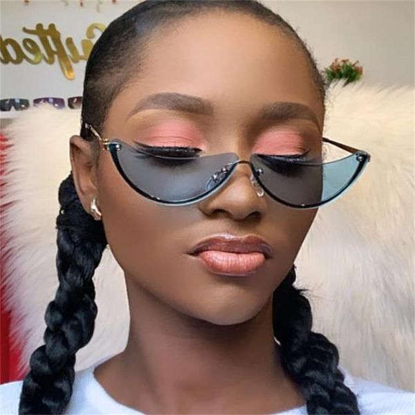 

sunglasses chic 2021 retro women brand designer fashion semi rimless sun glasses tinted lens metal ladies gafas, White;black