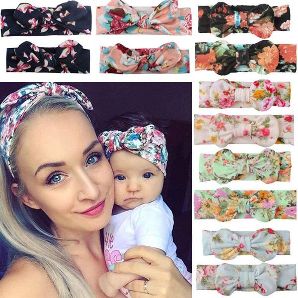 

hair accessories 2pcs mother & baby headband kids girl boy bow hairband boho print floral elastic bands parent-child turban