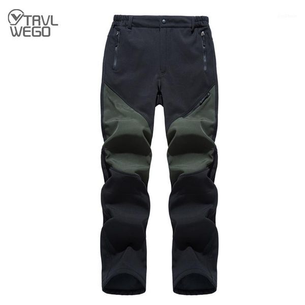 

men winter inner fleece soft shell hiking pants outdoor sports keep warm splashproof skiing male trousers1, Black;green