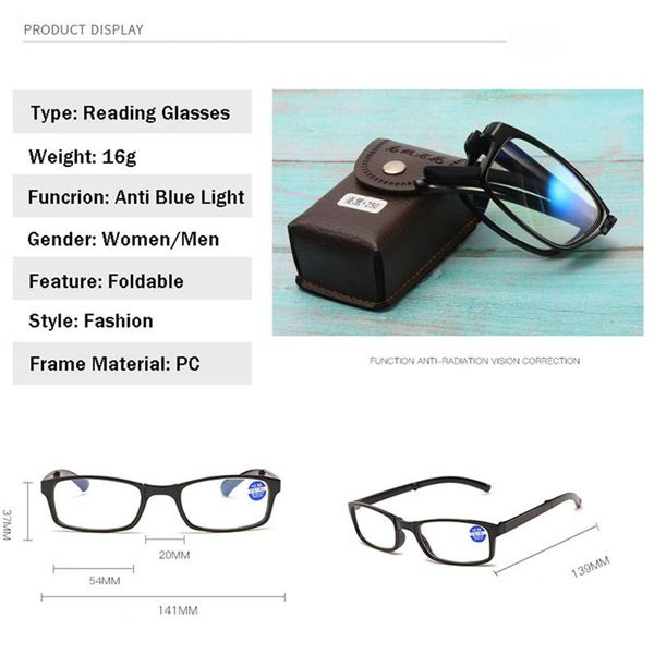 

iboode unisex складные очки для чтения с помощью leatehr case 1.0 1.5 2.0 2.5 3.0 3.5 4.0 blue light presbyopia eyeglasses h sqcpnf