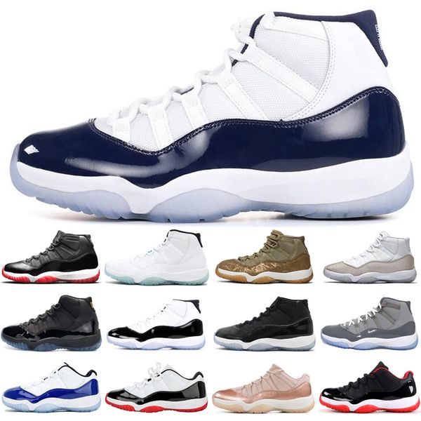 

top corred 2019 11 11s jumpman мужчины женщин баскетбольные обувь 25-летие гамма-синие мужские тренеры спортивные кроссовки размер 5.5-13, White;red