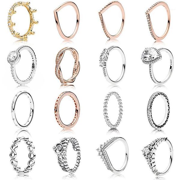 

kakany 2020 new 925 sterling silver rose gold heart crown crown zircon ring mother's day original european female jewelry1, Golden;silver