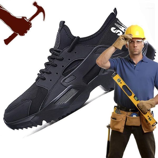 

men's fashion safety shoes work shoes resistance steel toe work boots safety lightweight indestructable shoe f2511, Black