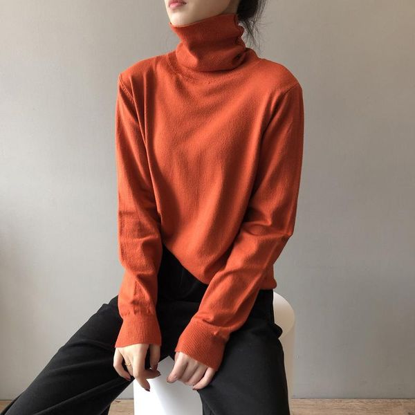 

women's sweaters 2021 fall winter causal version of the high neck solid color base knitted women turtleneck inner long sleeved sweater, White;black