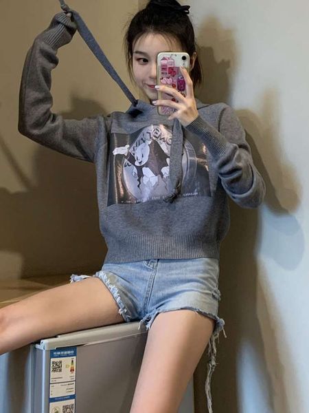 

chic grey hooded short women's new autumn loose korean style in 2020, Black