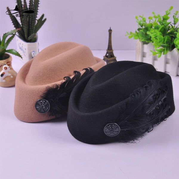 

berets autumn and winter style feather buckle beret retro wool woolen hat. fashion beret. women's casual hat, Blue;gray