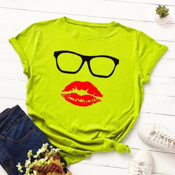 

red lips print t shirt women ulzzang glasses graphic tees harajuku korea short sleeve ladies funny oversized tshirt1, White