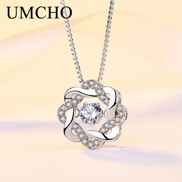 UMCHO Star Shining Solid 925 Collana con ciondolo in argento sterling Zircone cubico Regali di nozze romantici per le donne Ragazze Fine Jewelry Q0531