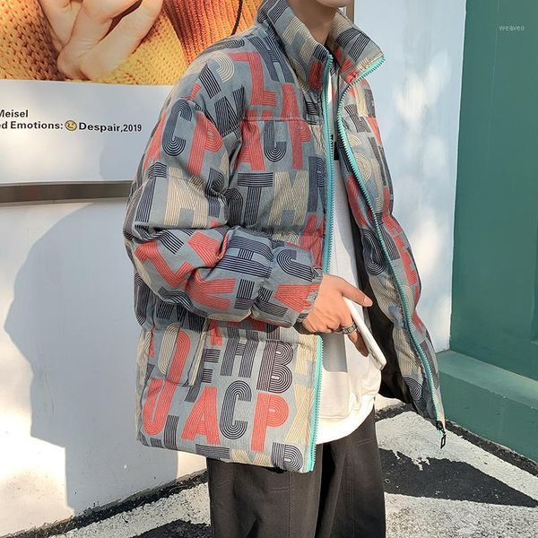 

men full letter print bubble coat winter jacket 2020 mens korean fashions parkas jacket couple desginer male clothing1, Black