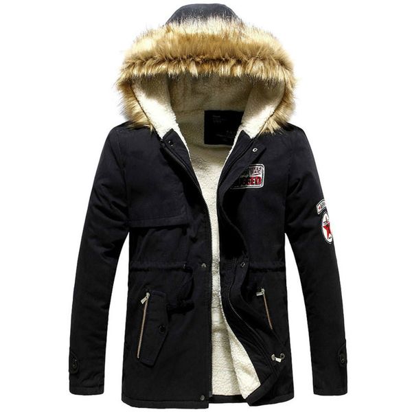 

dropshipping parka coats winter jacket men slim thicken fur hooded outwear parkas hombre invierno plus size 4xl veste homme, Black