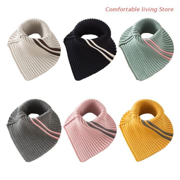 

scarves winter turtleneck false fake collar ribbed knitted striped detachable triangle scarf wrap windproof stretchy neck warmer, Blue;gray