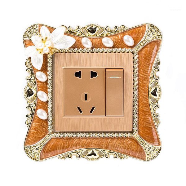 

wall stickers 3d flower switch frame single light sticker living room decoration plastic golden retro bedroom cover1