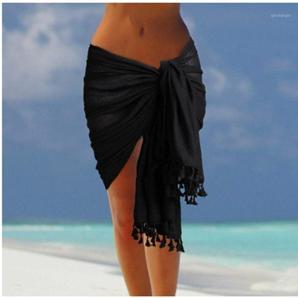 

cover-ups women black/white casual boho fashion solid color tassel beach holiday bathing bikini wrap cover ups scarf1