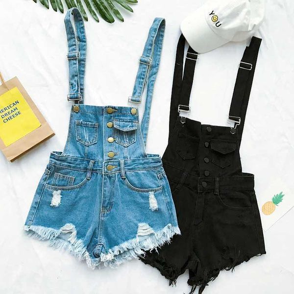 

2018 vogue women clothing denim playsuits cotton strap rompers shorts loose casual overalls shorts rompers female playsuits11, Black;white