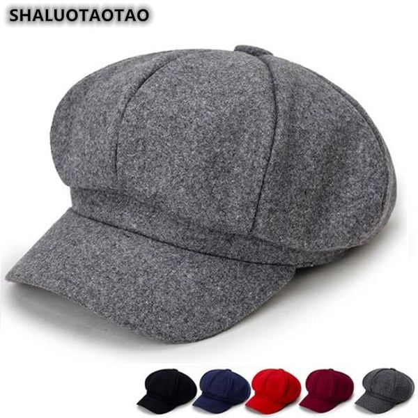 

sboy hats shaluotaotao autumn winter woolen thermal octagonal cap for women's simple fashion caps elegant student painter hat, Blue;gray