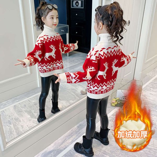 

year's sweater, girls' wear, winter's turtleneck wear 2020, new children's foreign knitwear, baby pullover and thickened, Blue