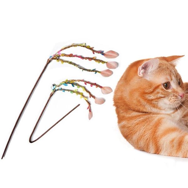 

cat toys teaser wand toy kitten funny colorful natural wind fairy feather stick