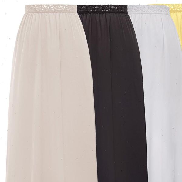 

womens skirts smooth comfortable lace decorated satin waist slip half slip elegant party petticoat ladies maxi underskirts, Black