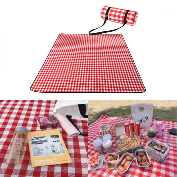 

outdoor pads thicken pad breathable soft red lattice plaid blanket for folding waterproof camping beach picnic mat 1