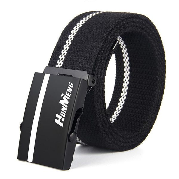 

canvas belt men genuine luxury leather belts for men strap metal automatic outdoor training buckle, Black;brown