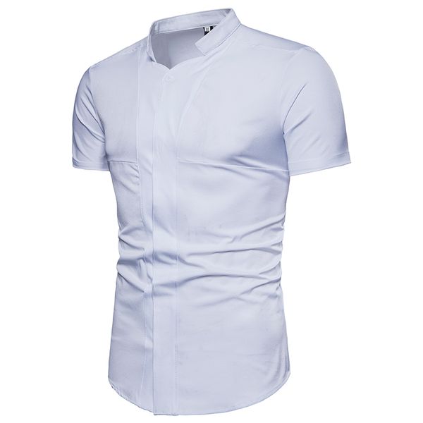 

summer european america style men's solid pure color slim fit short sleeve shirt fashion casual novel stand collar blouses c1212, White;black