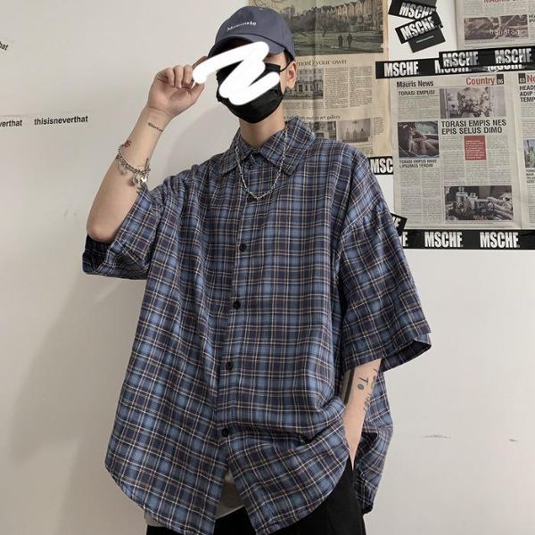 

striped cotton shirt oversized streetwear button up dress shirts mens summer plaid shirts loose fit short sleeve blouse for men1, White;black