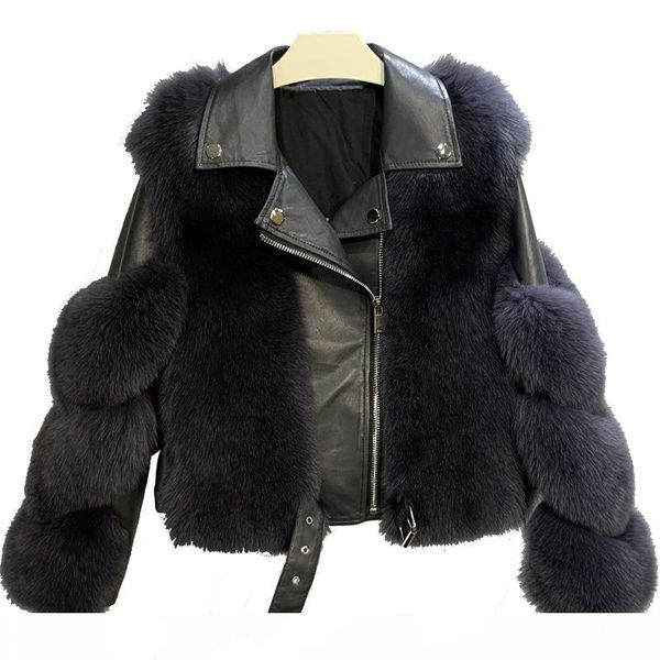 

2020 whole piece skin real leather jacket women fur 100% real fur coat female motorcycle model leather fashion overcoat, Black