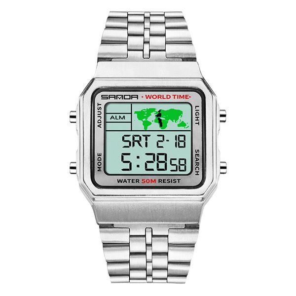 

sanda led digital men's sports brand ladies electronic wrist watch 2020 waterproof stainless steel elegant watches, Slivery;brown