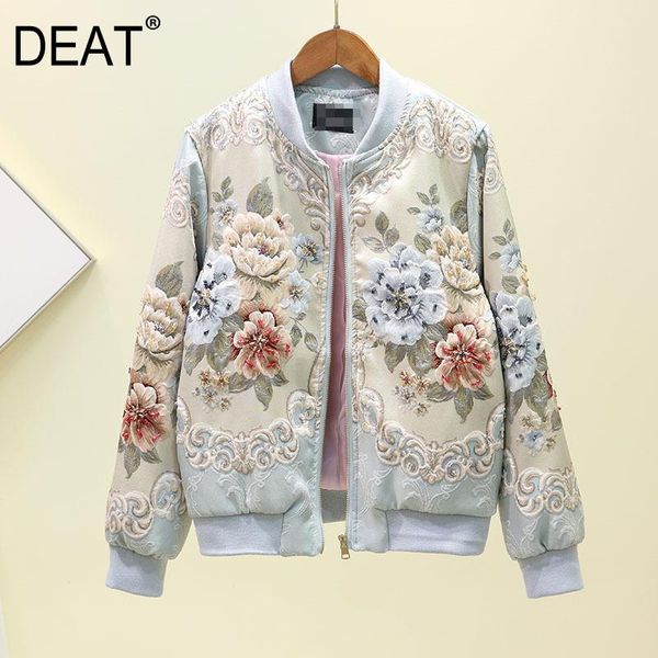 

deat] 2020 new autumn fashion full sleeve stand collar floral embroidery crystal jackets women slim looose streetwear ht083, Black;brown