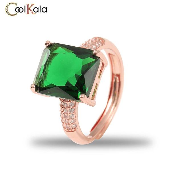 

wedding rings coolkala luxury rectangular green tourmaline open female fashion living ring, Slivery;golden