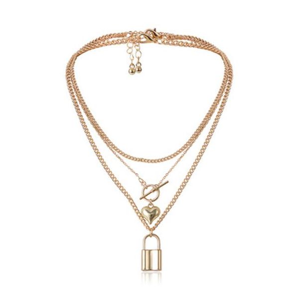 

aomu мода многослойное золото серебряное цветное металлическое цепочка ожерелье хип-хоп панк замок кулон ожерелье для женщин мужчин ювелирны, Black