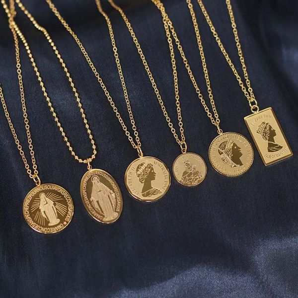 

pendant necklaces vintage carved gold coin necklace for women bohemian boho jewelry choker statement, Silver