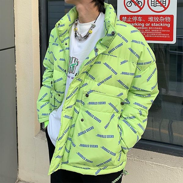 

men's down & parkas 2021 winter men jacket clothing thick solid korean spliced hip hop couple loose parka coats for, Black