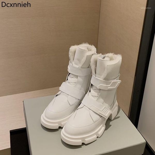 

boots fur thick sole ankle women patent leather hook round toe knit women's motorcycle woman winter snow1, Black
