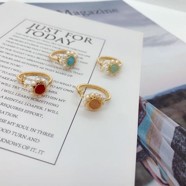 

cluster rings natural fresh water pearl stone ring for women engagement wedding handmade origainal design luxury jewellery, Golden;silver