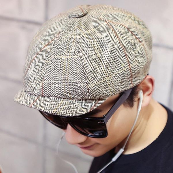 

sboy hats bigsweety vintage men's cotton blend striped cabbie caps flat octagonal golf driving hat accessories, Blue;gray