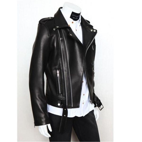 

tang cool 2020 осенняя кожаная куртка мужчины новые товары темперамент мужской локомотив кожаный куртка мульти-молния ослаждается дизайн, Black