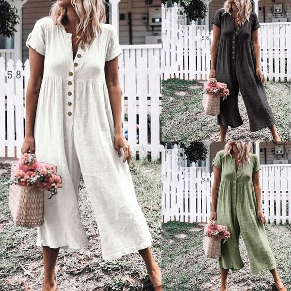 

celmia 2020 summer women's jumpsuits plus size vintage rompers casual buttons playsuits loose wide leg pants female bib overalls1, Black;white