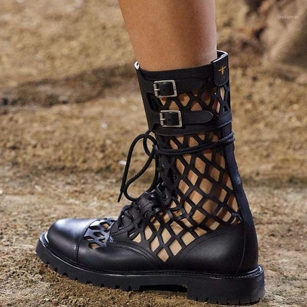 

boots arden furtado summer fashion women's shoes mature classics fretwork lace up ankle big size 431, Black