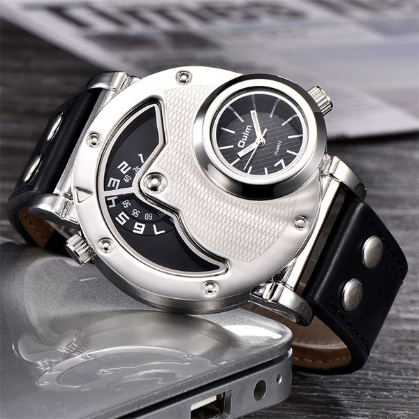

oulm watches unique design multipe time zone leather strap male quart wristwatch oulm 9591 fashion men watches reloj hombre 201208, Slivery;brown
