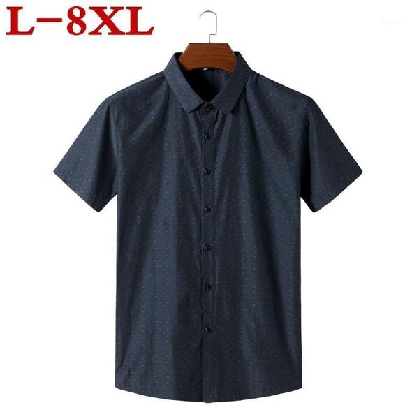 

men's 2020 summer short brand sleeve print leisure shirt single breasted loose male clothes large size 8xl 7xl 6xl1, White;black